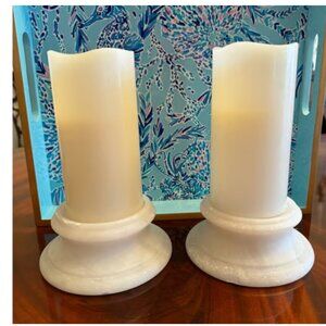 Restoration Hardware White Alabaster Pillar Candle Holders - Set of 2